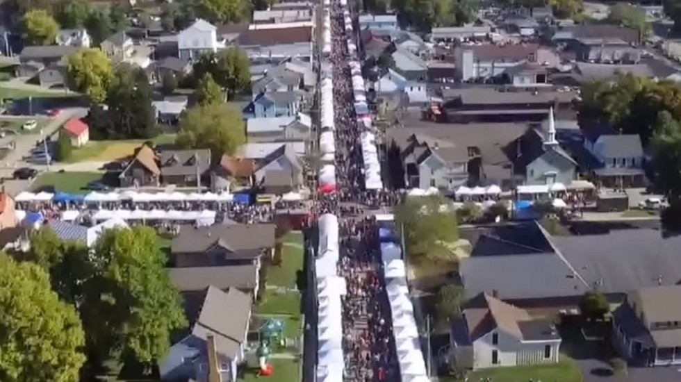 aerial image of a street festival